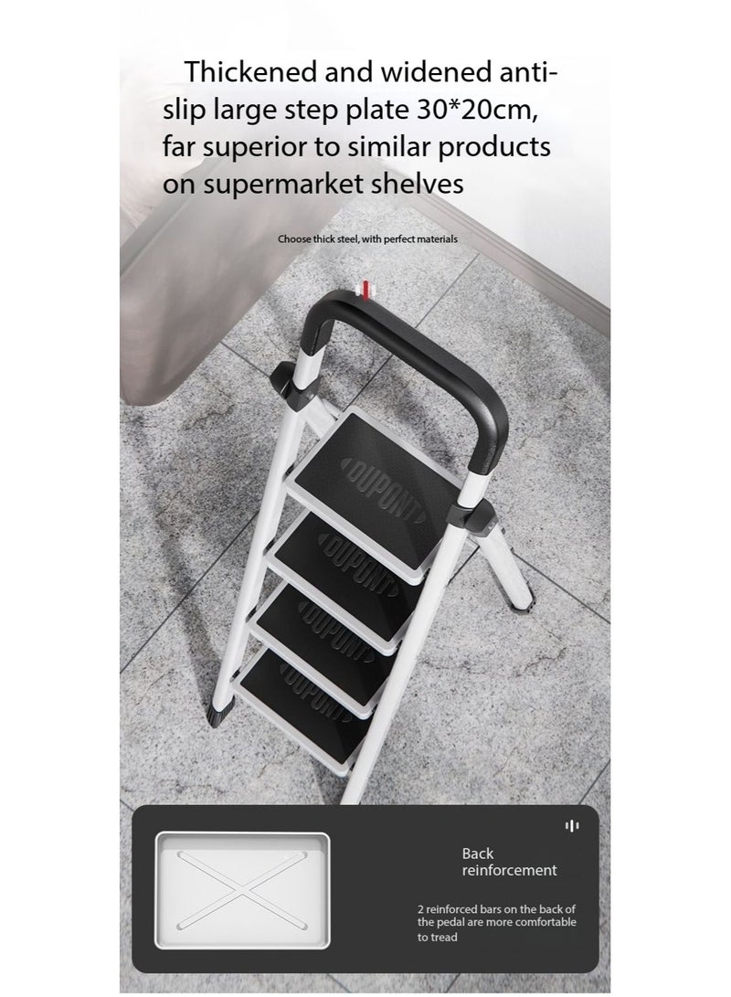 دوبونت سلم ألومنيوم قابل للطي بـ 4 درجات – سلم محمول وخفيف الوزن مع دواسات عريضة مضادة للانزلاق، متعدد الاستخدامات للمنزل والمطبخ وسهل التخزين (أبيض) - Image 5